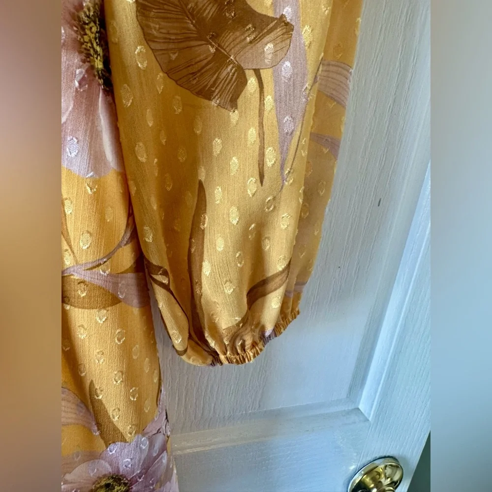 TED BAKER “Posyy” Yellow Mini V Neck Floral Dress w pockets - Picture 5 of 14